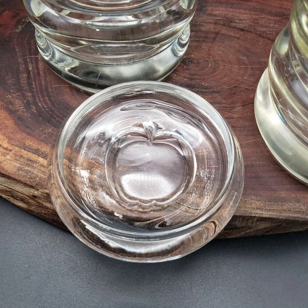 Vintage Heavy Ribbed Glass Jar Pair Apple Lid 4.25